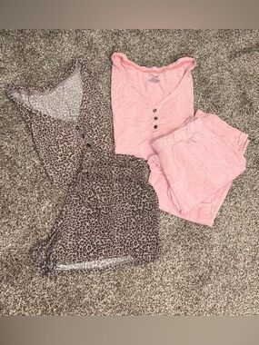 2 PC Pajama Set Bundle XS S M Jasmine & Ginger Leopard Pink Lounge Sleepwear